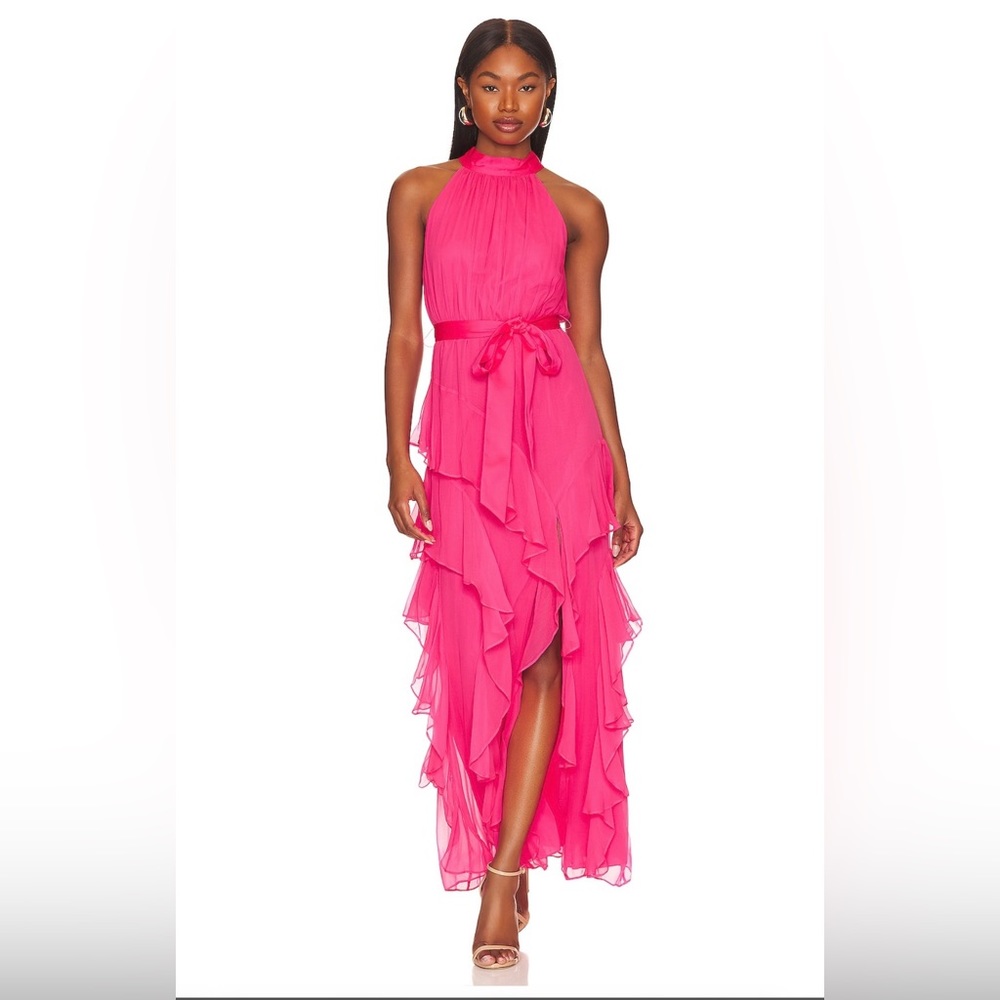 Alice + Olivia Wild Pink Emelia Halter Gown